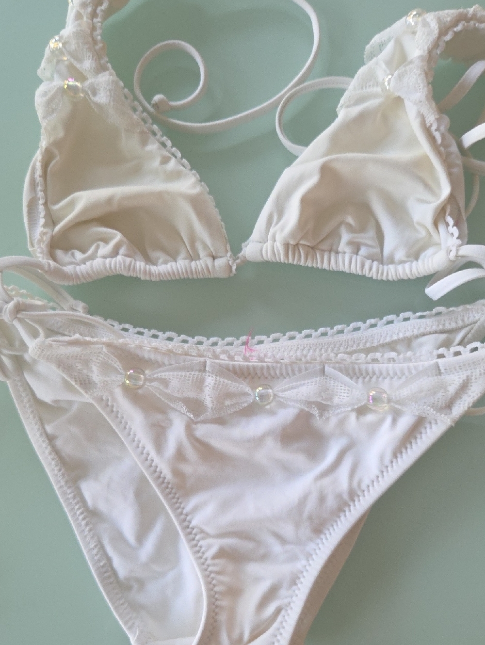 Betsey Johnson White/ Cream Lace-Trim Bikini Set